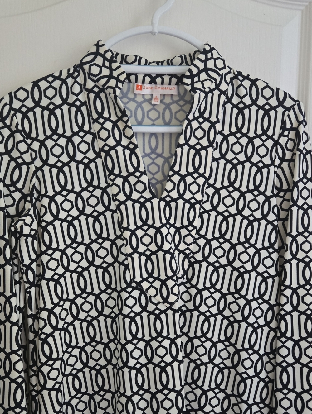 Jude Connally Black and Ivory Geometric Top